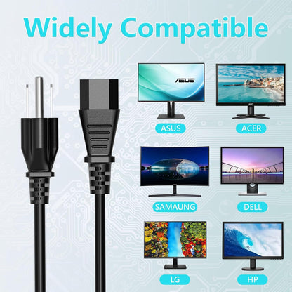 3 Prong AC Power Cord Cable Replacement for Electronics, TV, Computer, Printer, Radio, Monitor, Samsung, Dell, Vizio, LG, Asus, Laptop and More (10FT)