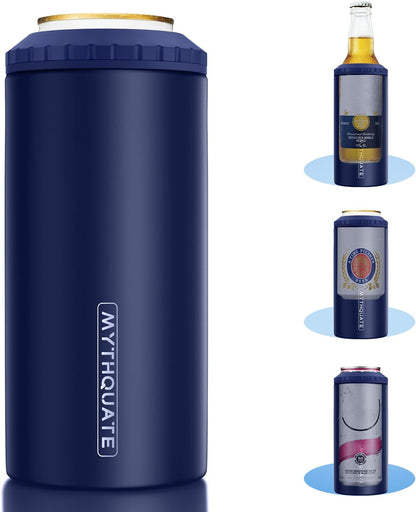 3 in 1 Slim Can Cooler for 12 OZ Skinny Can, Regular Can & Beer Bottle - Keep Cold for 6 Hours - Double Walled Insulated Stainless Steel Vacuum Beverage Can Insulator (Navy Blue)